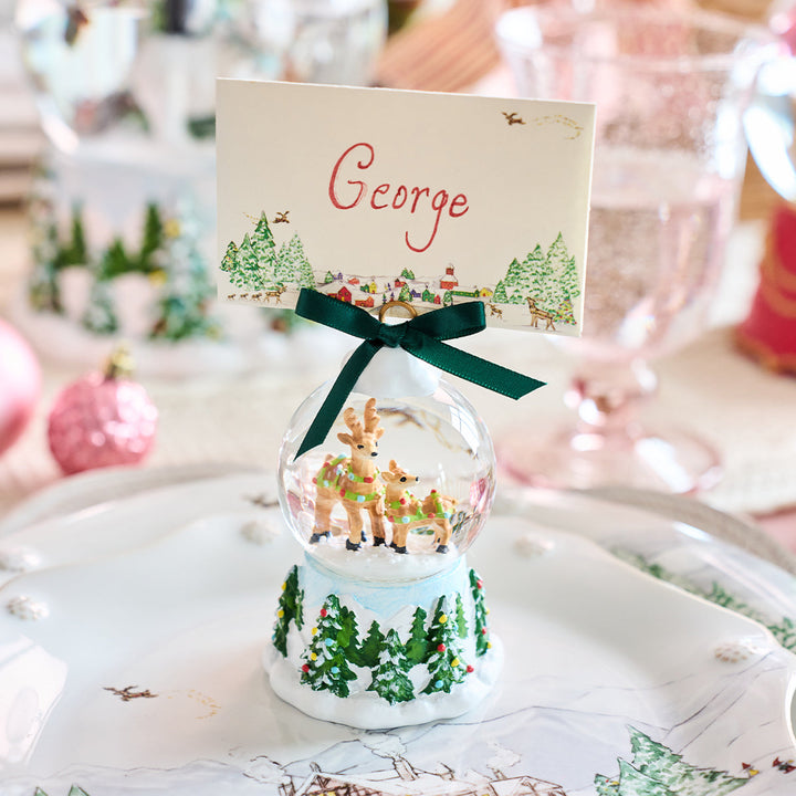 Berry &amp; Thread North Pole Reindeer Snow Globe Place Card Holder