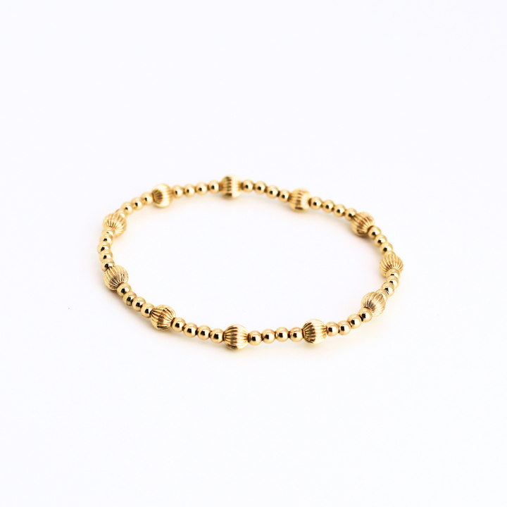 RESILIENCE 3mm Bead Bracelet, 5mm Gold Corrugated