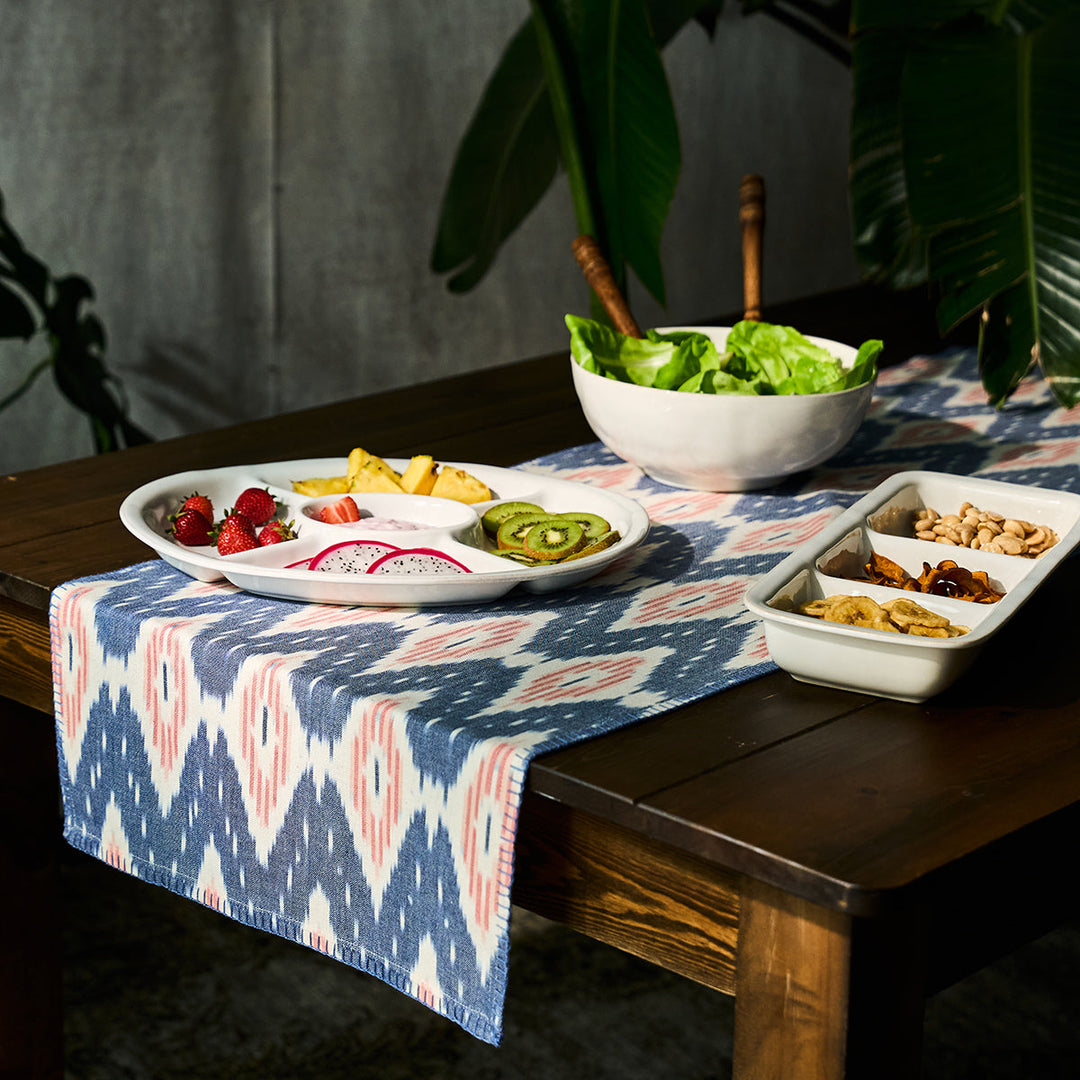 Ikat 18" x 90" Table Runner - Blue/Pink