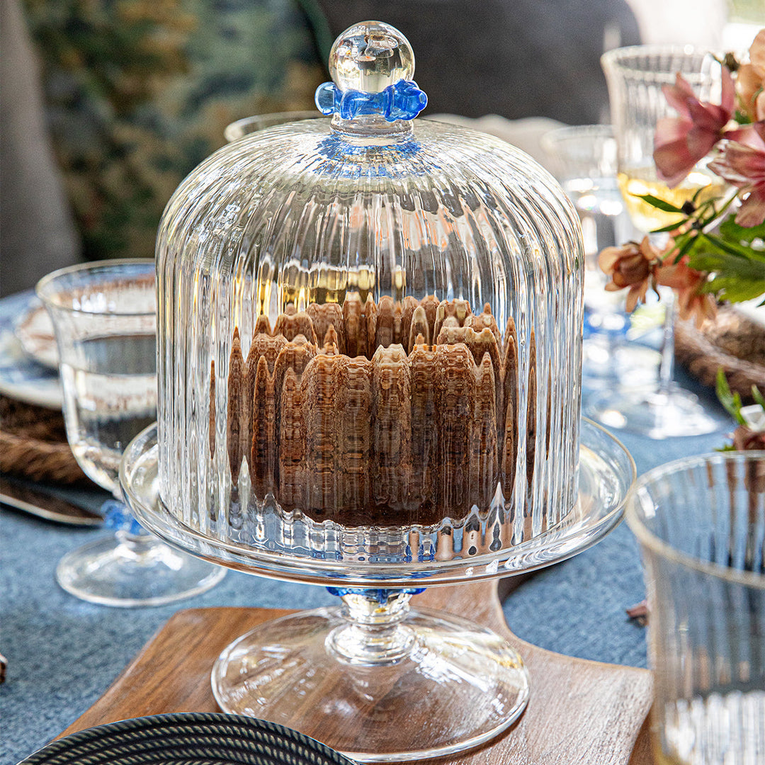 Nell Ruffle Petite Cake Dome &amp; Stand Set - Chambray