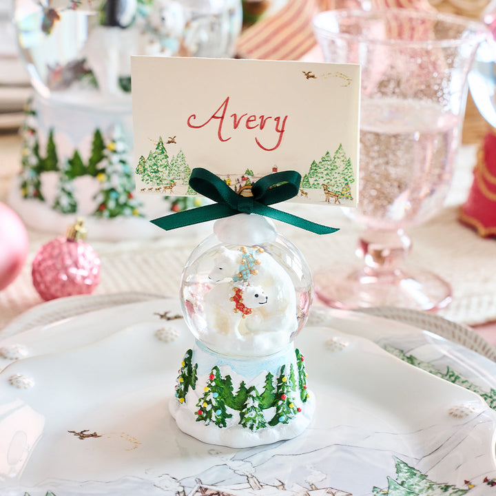 Berry &amp; Thread North Pole Polar Bear Snow Globe Place Card Holder