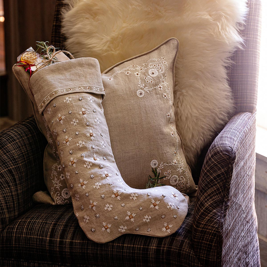 Heidi Embroidered Stocking - Natural
