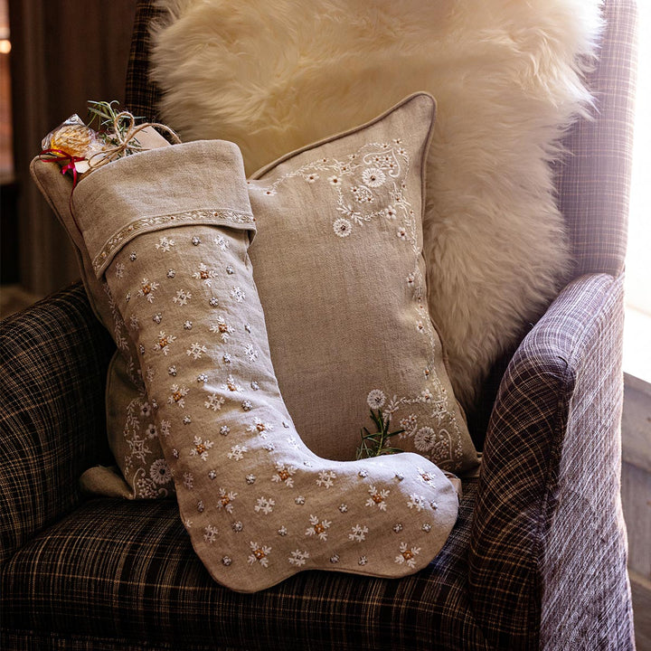 Heidi Embroidered Stocking - Natural