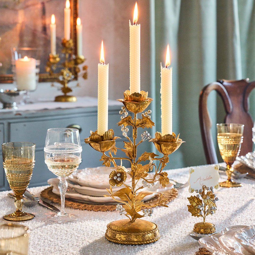 Forest Walk Holly 13" Centerpiece Candelabra - Gold/Silver