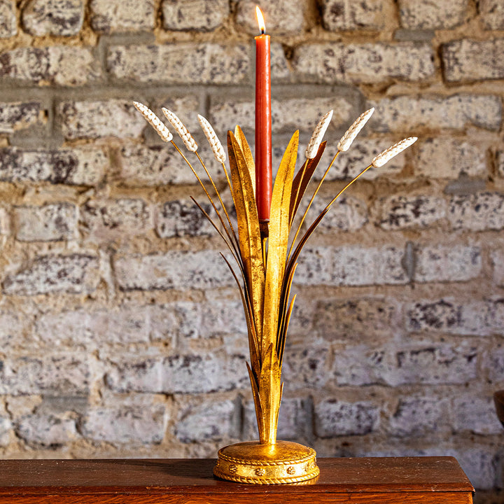 Forest Walk Wheat 17" Candlestick - Gold