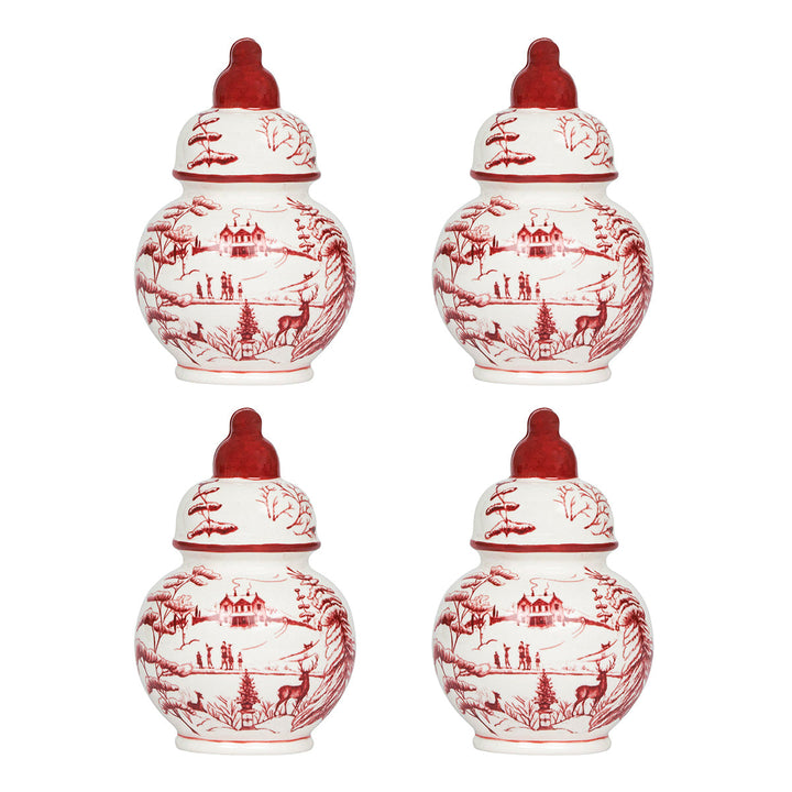 Country Estate Winter Frolic Ginger Jar Place Card Holder Set/4 - Ruby