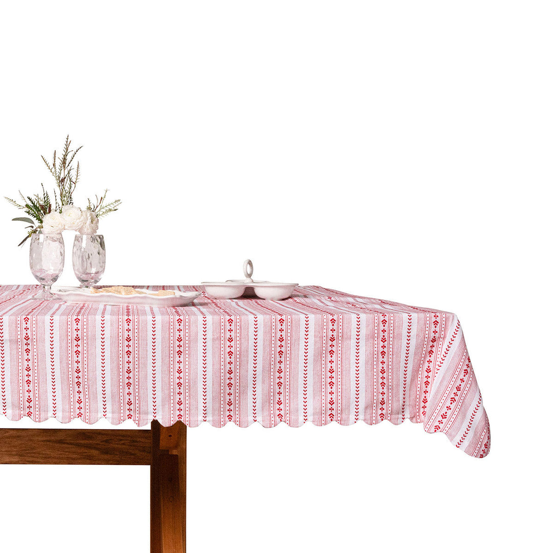 Villa Stripe 52" Square Tablecloth - Ruby