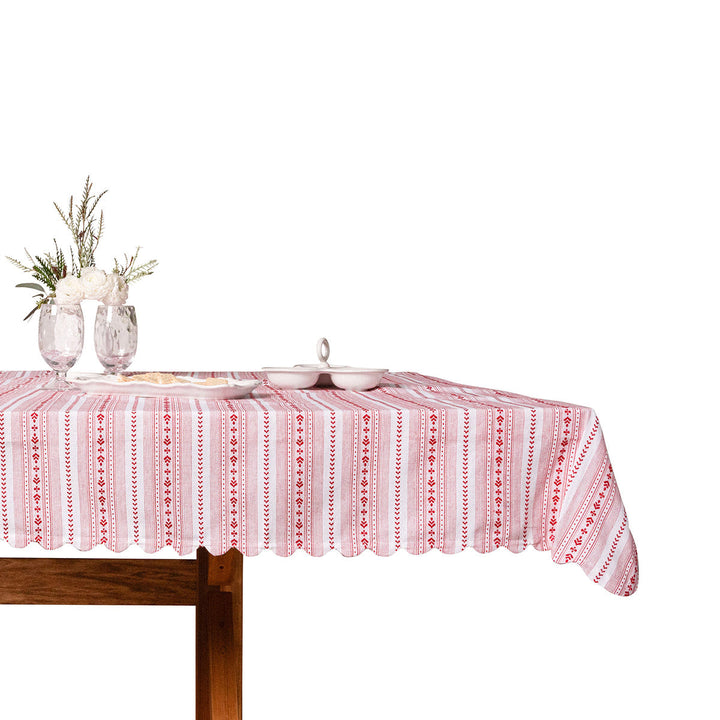 Villa Stripe 52" Square Tablecloth - Ruby