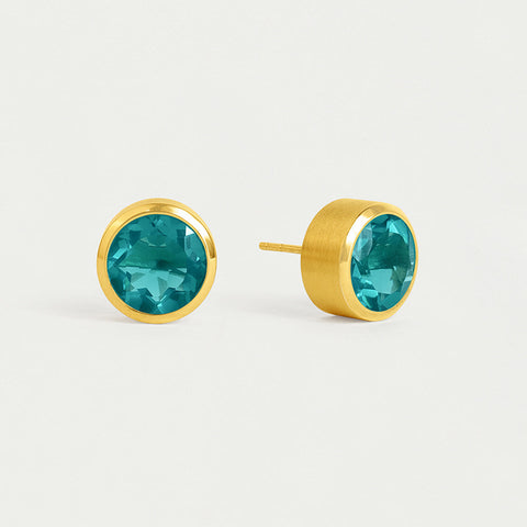 Signature Large Knockout Studs - Gold / Paraiba Blue