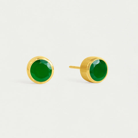 Signature Midi Knockout Studs - Gold / Green Onyx