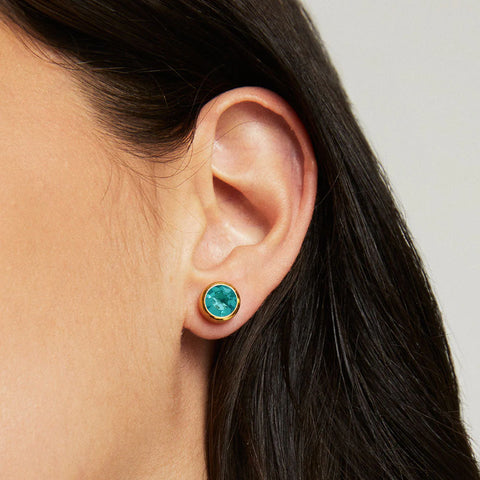 Signature Midi Knockout Studs - Gold / Paraiba Blue