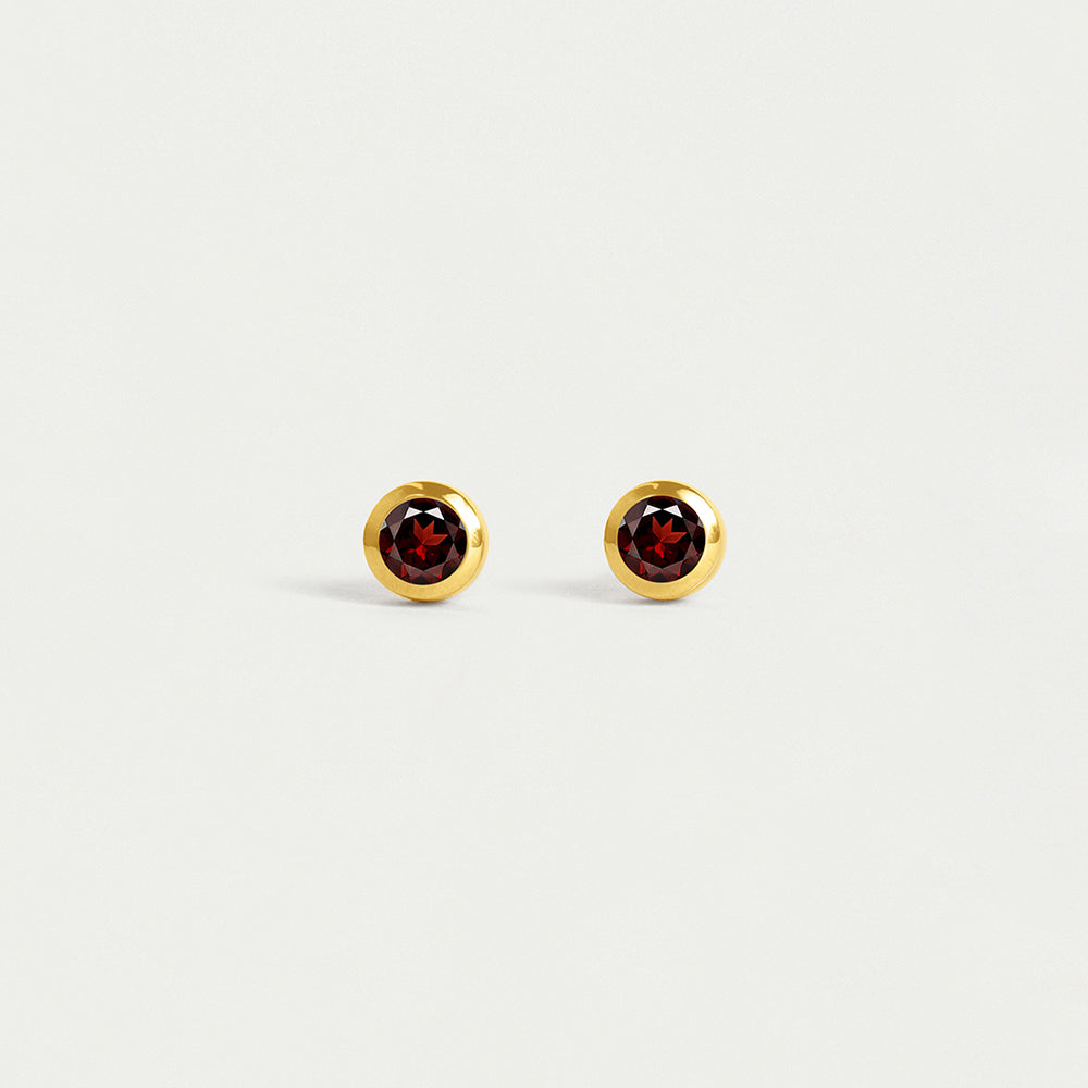 Mini Birthstone Studs - Gold / Garnet
