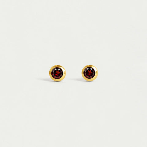 Mini Birthstone Studs - Gold / Garnet