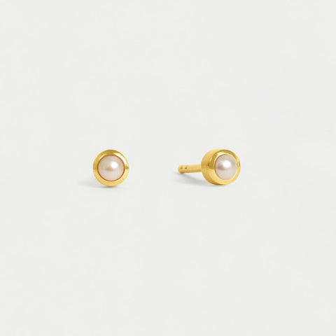 Mini Birthstone Studs - Gold / Pearl