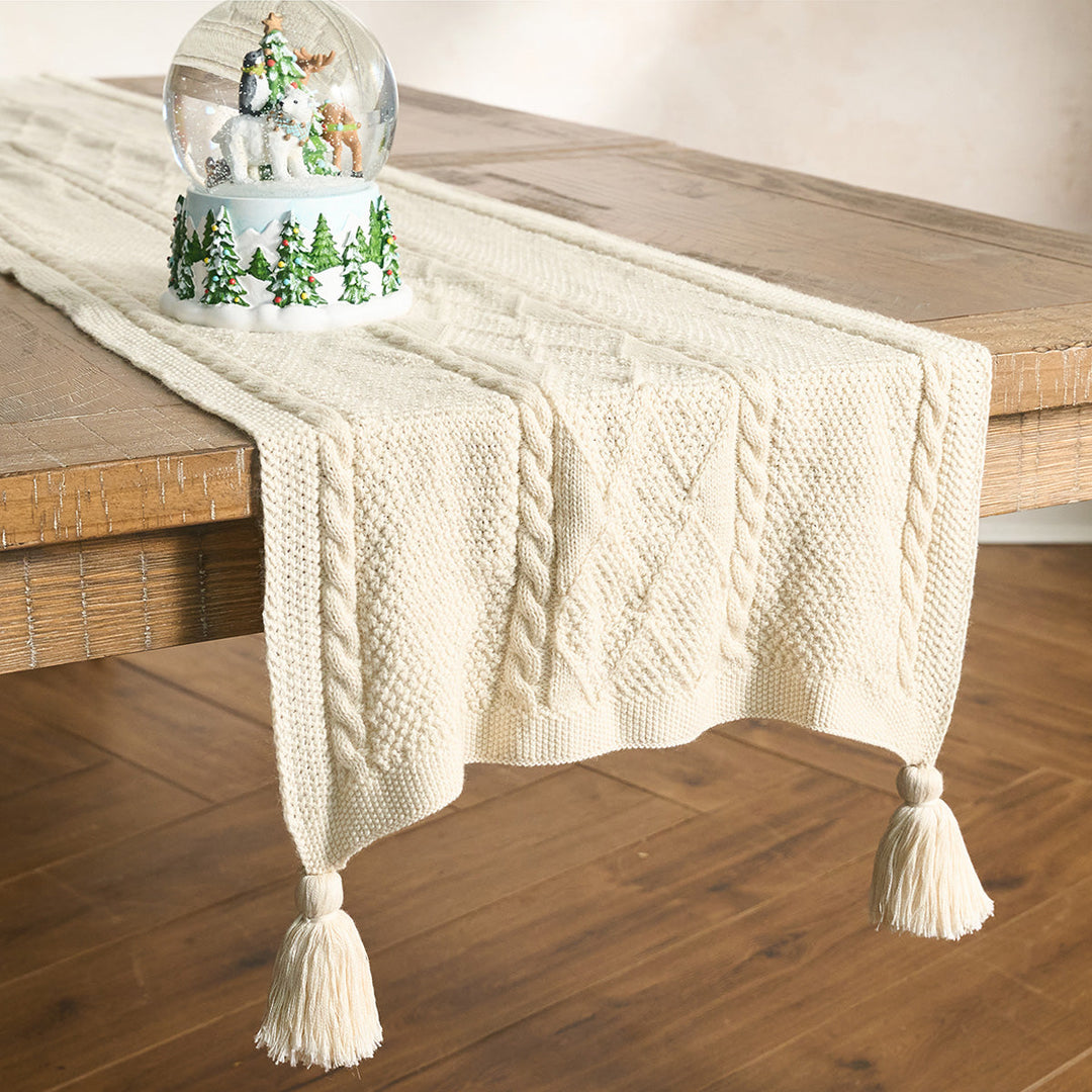 Berry &amp; Thread Cable Knit 18" x 108" Table Runner - Ivory