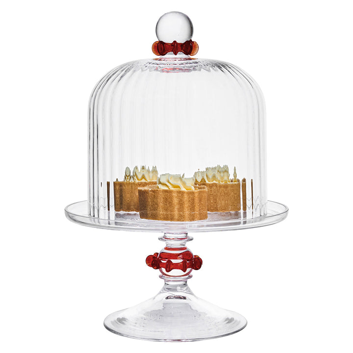 Nell Ruffle Petite Cake Dome &amp; Stand Set - Ruby