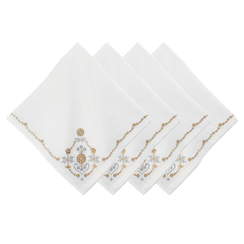 Heidi Embroidered Napkin Set/4 - Gold/Silver