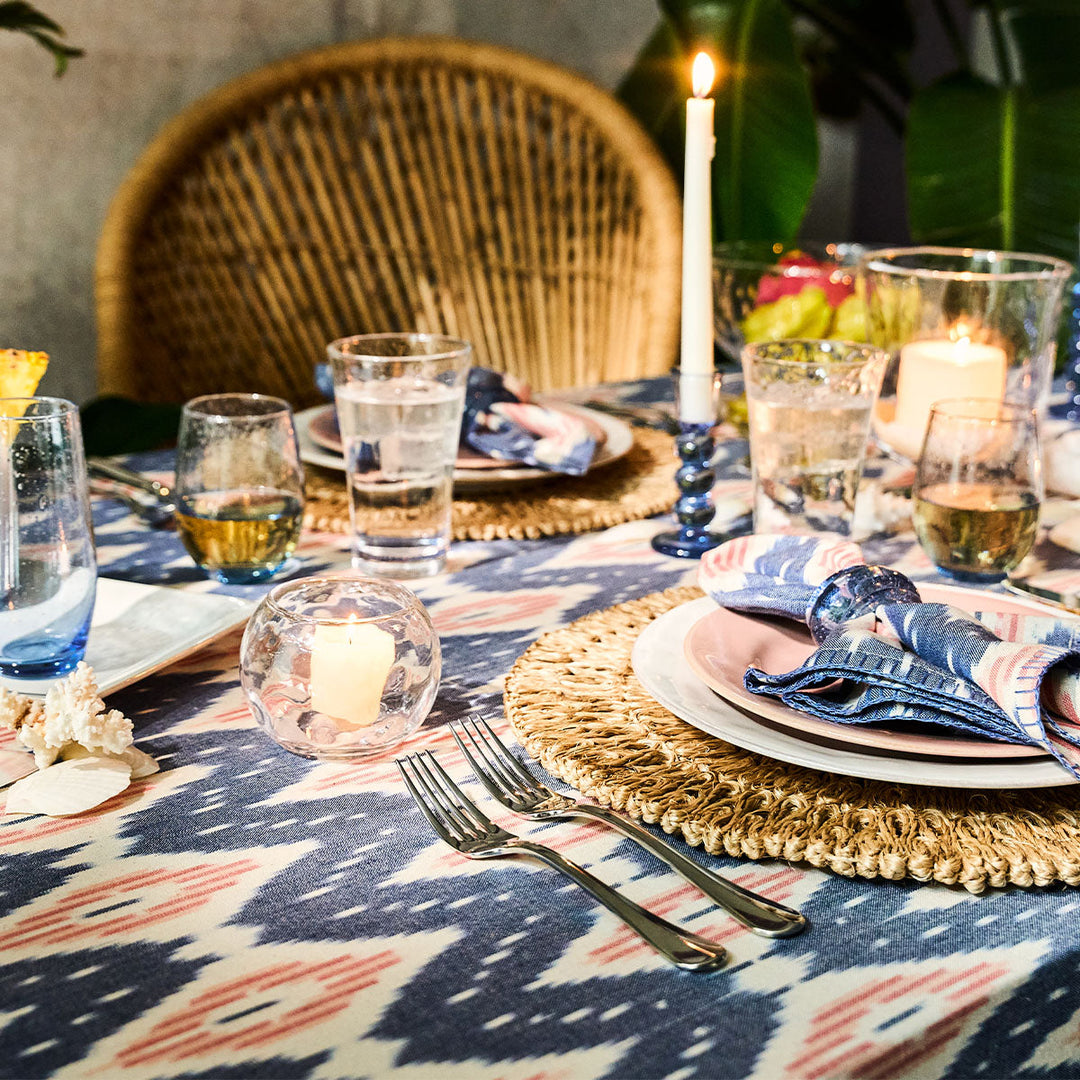 Ikat 60" x 120" Tablecloth - Blue/Pink