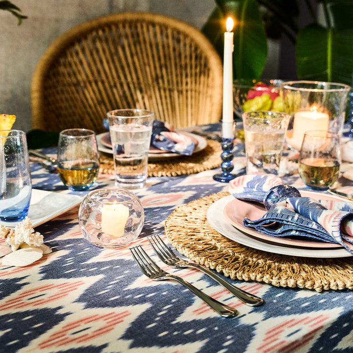 Ikat 60" x 120" Tablecloth - Blue/Pink