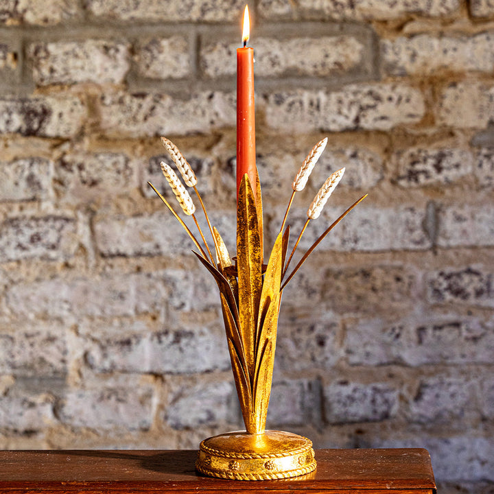 Forest Walk Wheat 13" Candlestick - Gold