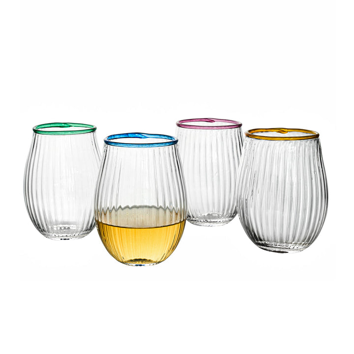 Nell Stemless Wine Glass Assorted Set/4 - Multi