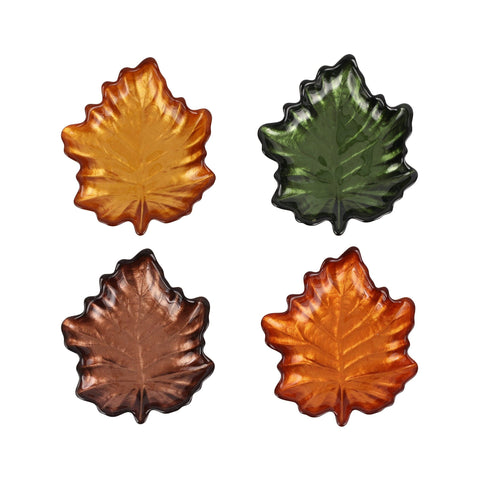 Autunno Glass Figural Leaf Canape Plates - Set of 4