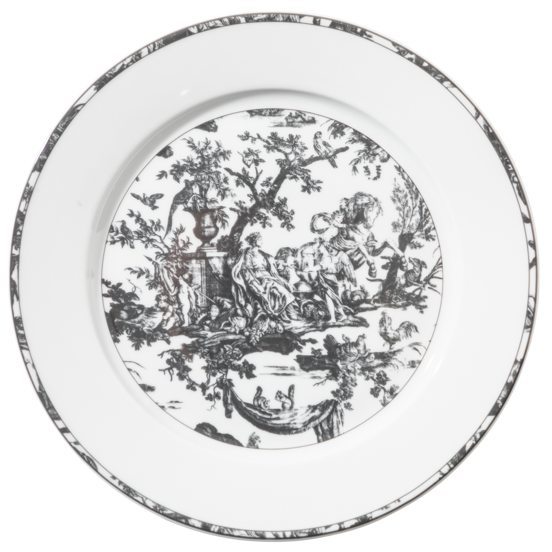 Toile de Jouy, Plate: The Four Parts of the World, Dark Gray, Set of 4