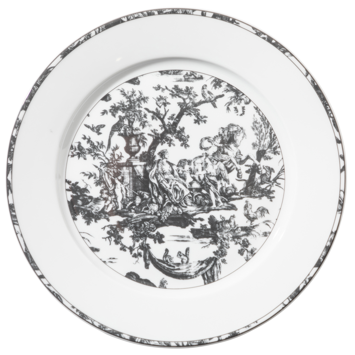 Toile de Jouy, Plate: The Four Parts of the World, Dark Gray, Set of 4