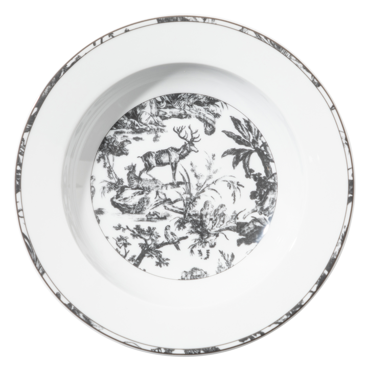 Toile de Jouy, Soup Plate: The Four Parts of the World, Dark Gray, Set of 4