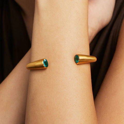 Signature Hinge Twin Cuff - Gold / Paraiba Blue