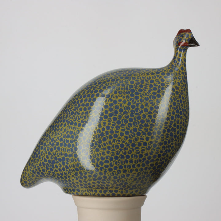 Guinea Fowl, Electric Blue Spotted Green Leaf / Large