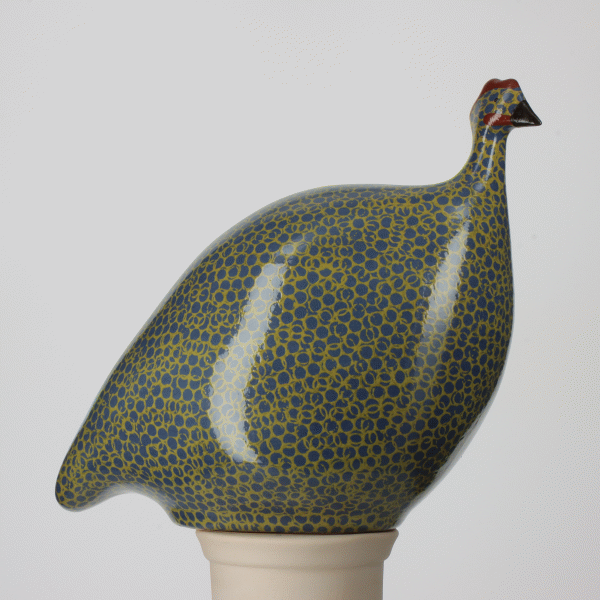 Guinea Fowl, Electric Blue Spotted Green Leaf / Large