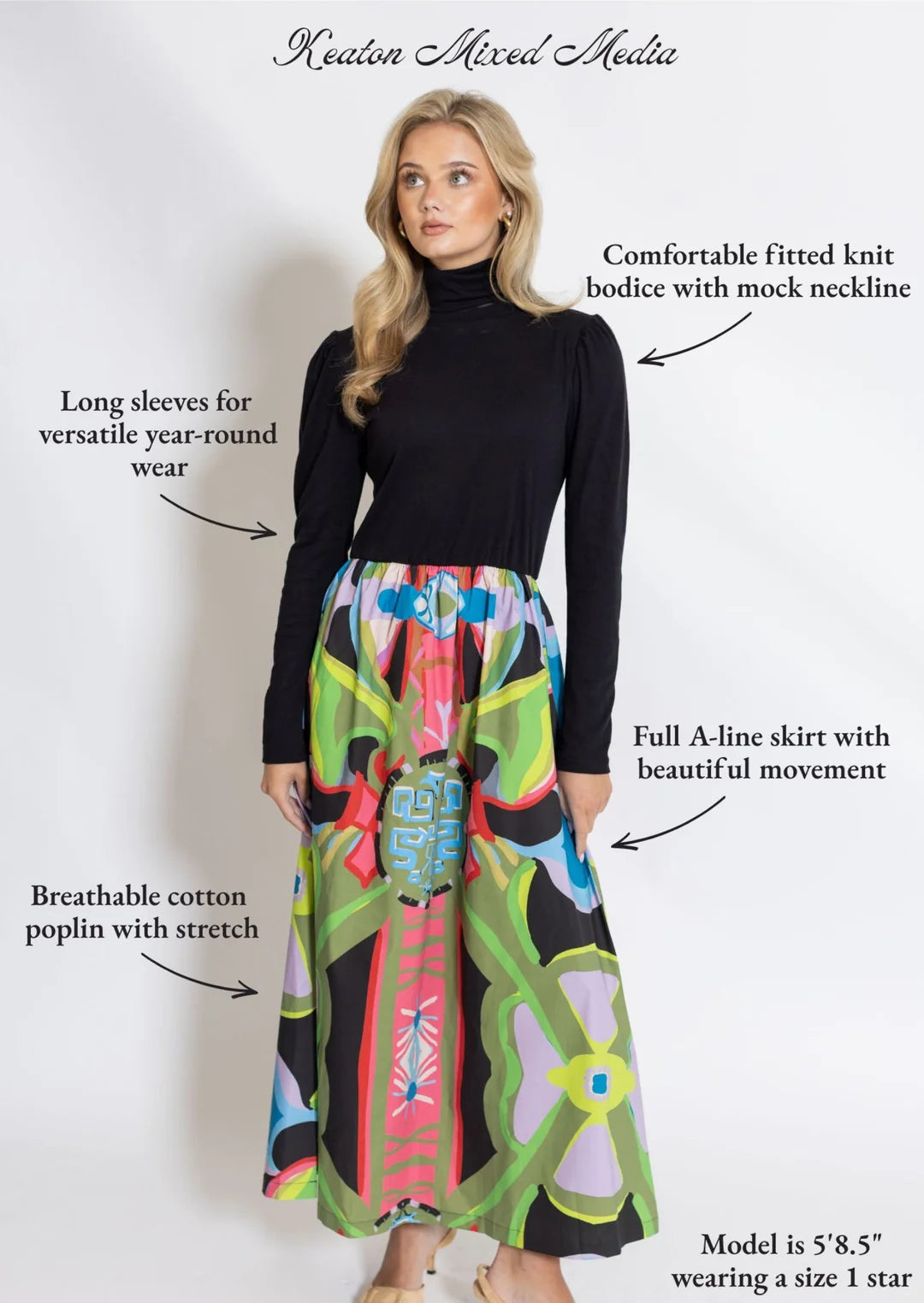 Keaton© Mixed Media Turtle Neck Dress