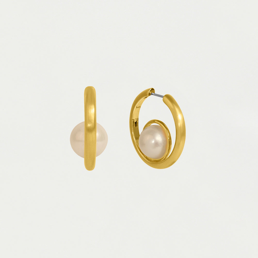 Laguna Floating Huggie Hoops - Gold / Pearl