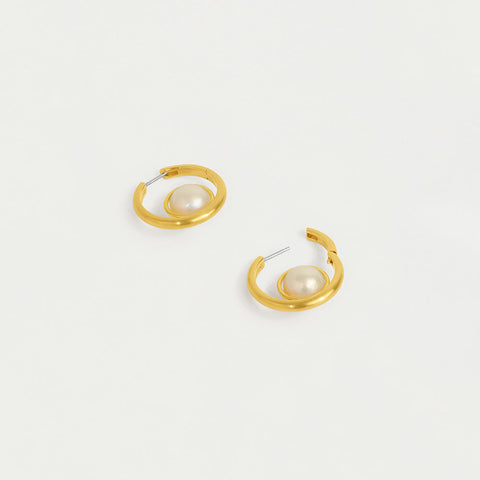 Laguna Floating Huggie Hoops - Gold / Pearl