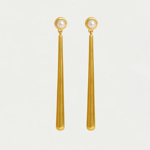 Catalina Long Drop Earrings - Gold / Pearl