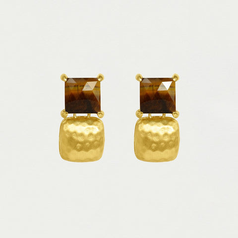 Nomad Square Droplet Earrings - Gold / Tiger's Eye