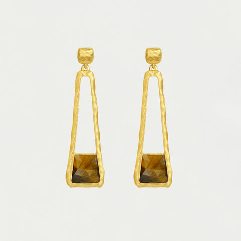 Nomad Mini Gemstone Drop Earrings - Gold / Tiger's Eye