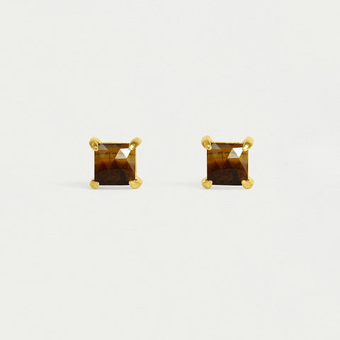 Nomad Midi Gemstone Studs - Gold / Tiger's Eye