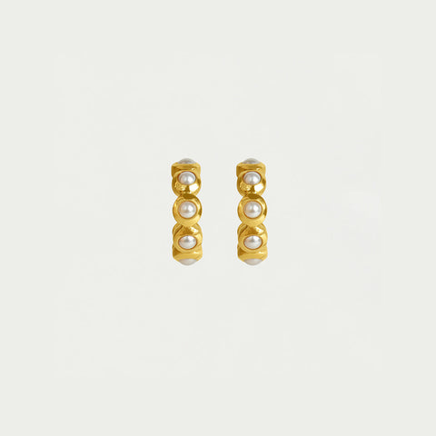 Eternity Huggie Hoops - Gold / Pearl