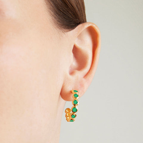 Signature Eternity Small Hoops - Gold / Green Onyx