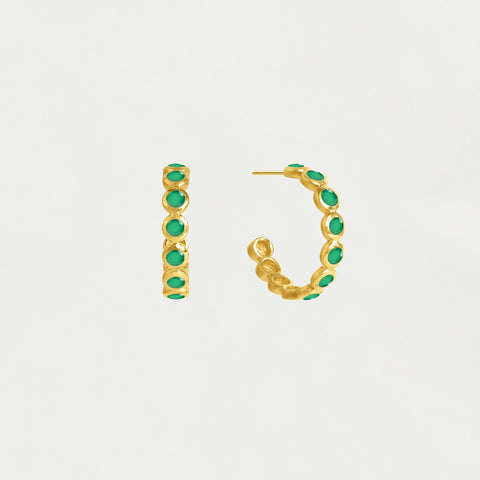 Signature Eternity Small Hoops - Gold / Green Onyx