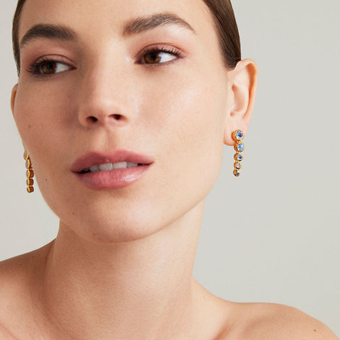 Cascade Statement Drop Earrings - Gold / Rainbow Moonstone