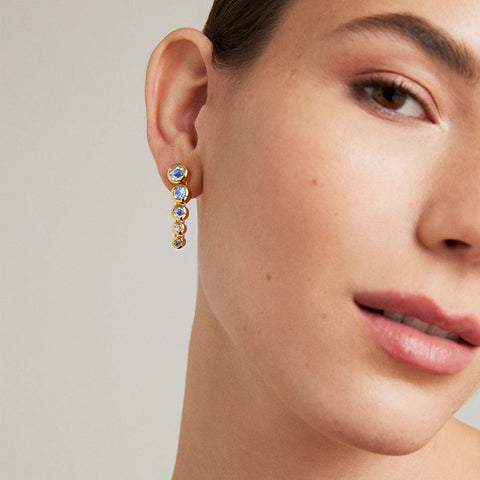 Cascade Statement Drop Earrings - Gold / Rainbow Moonstone