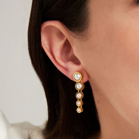 Cascade Statement Drop Earrings - Gold / Pearl