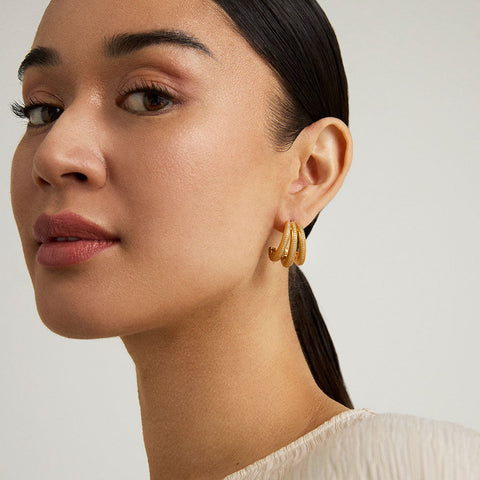 Dauphine Pavé Hoop Earrings - Gold