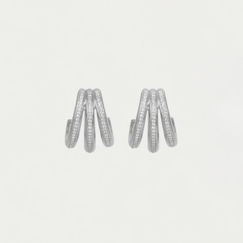 Dauphine Pavé Hoop Earrings - Silver