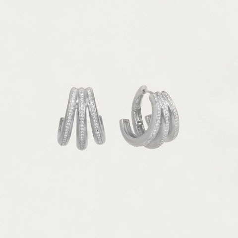 Dauphine Pavé Hoop Earrings - Silver