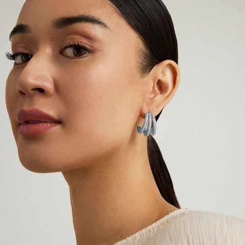 Dauphine Pavé Hoop Earrings - Silver