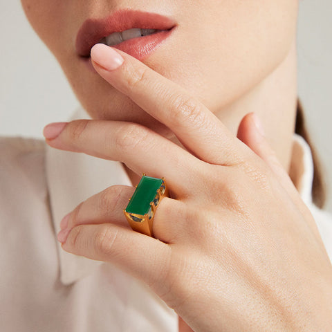 Mini Castle Ring - Gold / Green Onyx